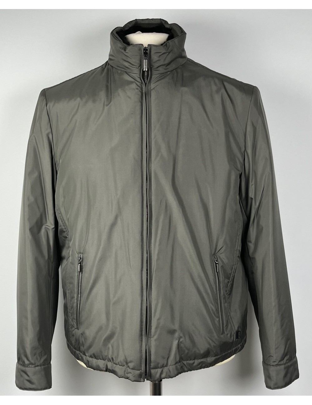 Blouson gris vert, doublure en fourrure de castor amovible