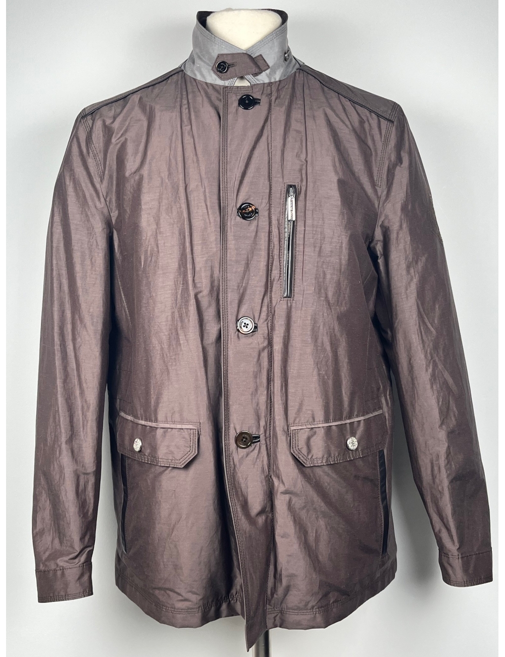 Parka marron, finition cuir, logo Stefano Ricci