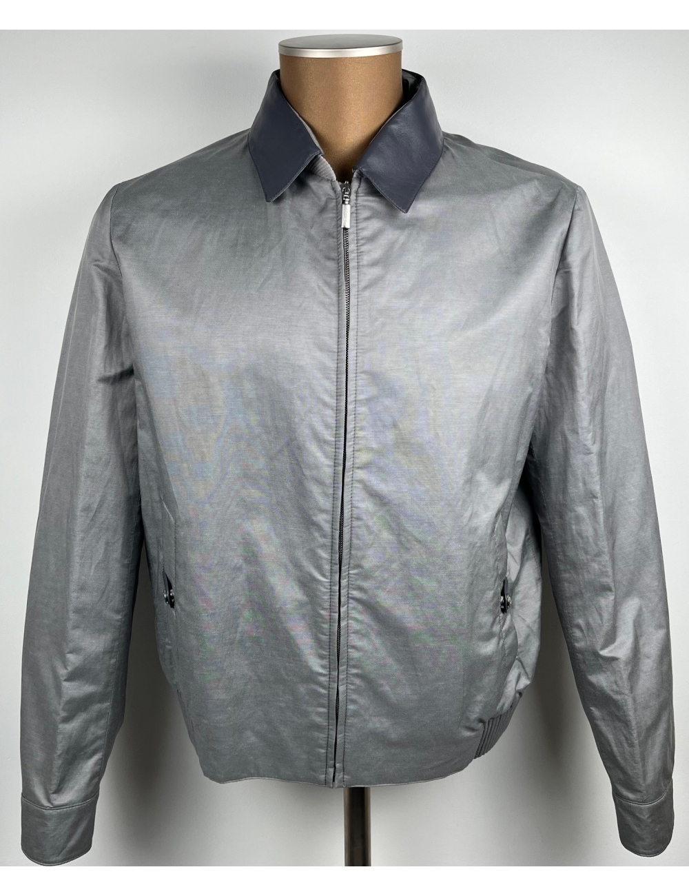 Blouson léger sport col et finition cuir agneau