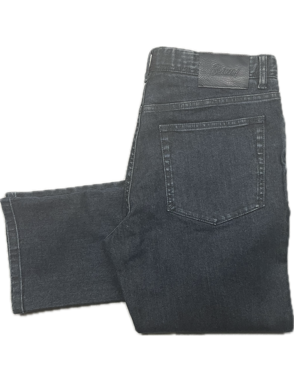 Jeans bleu foncé, coupe slim, étiquette en cuir de veau