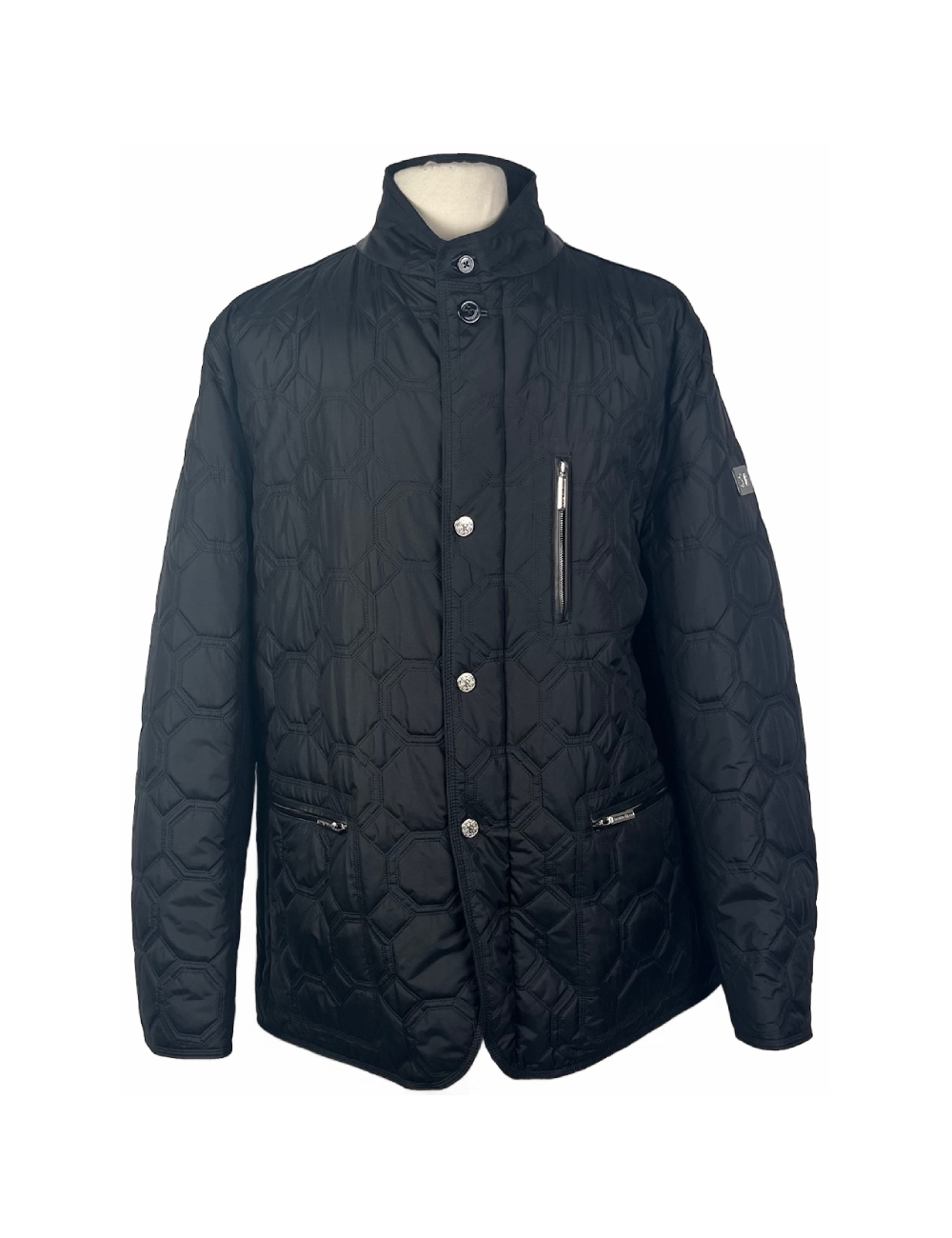 Parka matelassée noire, 100% soie, intérieur 100% cachemire, finitions cuir d’agneau