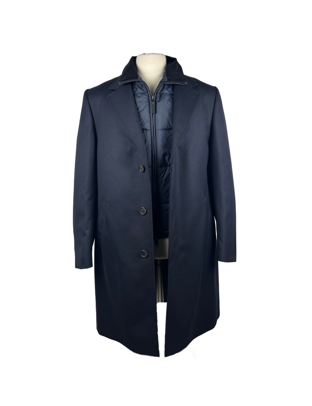 Manteau marine 100% laine avec gilet sans manche amovible