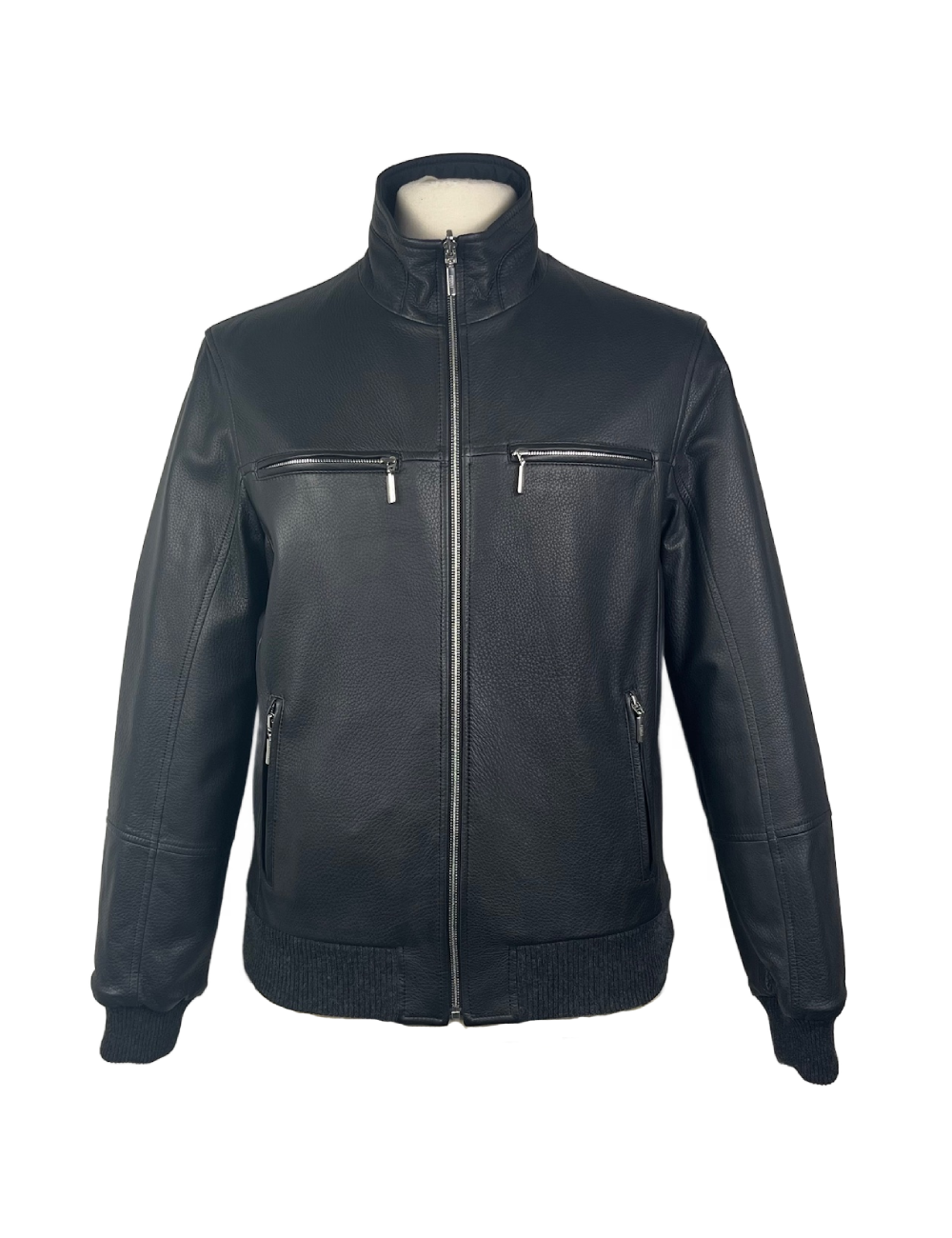 Blouson noir, cuir de cerf