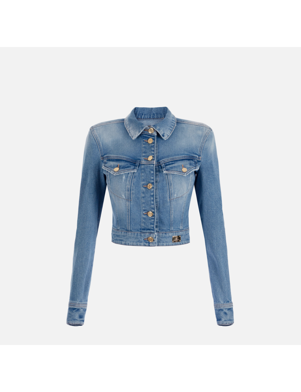 Veste cropped en denim, bleu