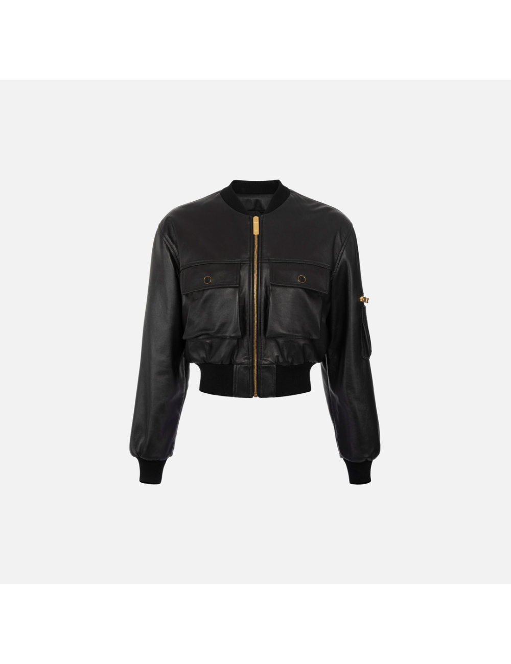 Blouson aviateur cropped en cuir, noir