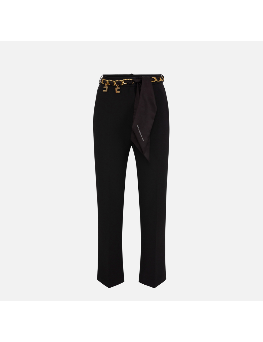 Pantalon à patte d’éph en crêpe stretch avec ceinture foulard, noir