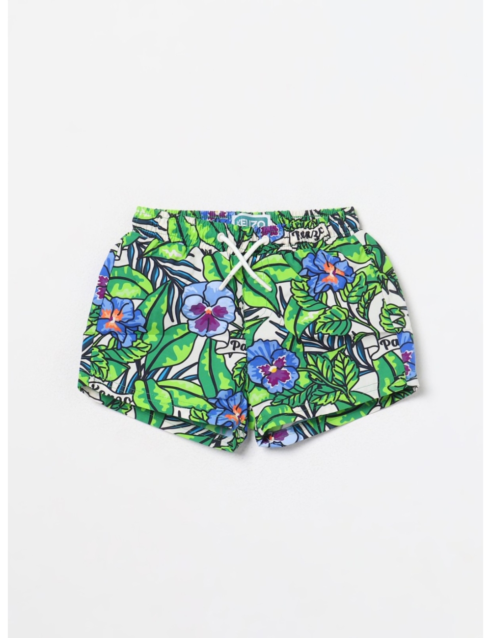 Short de bain fleuri, vert