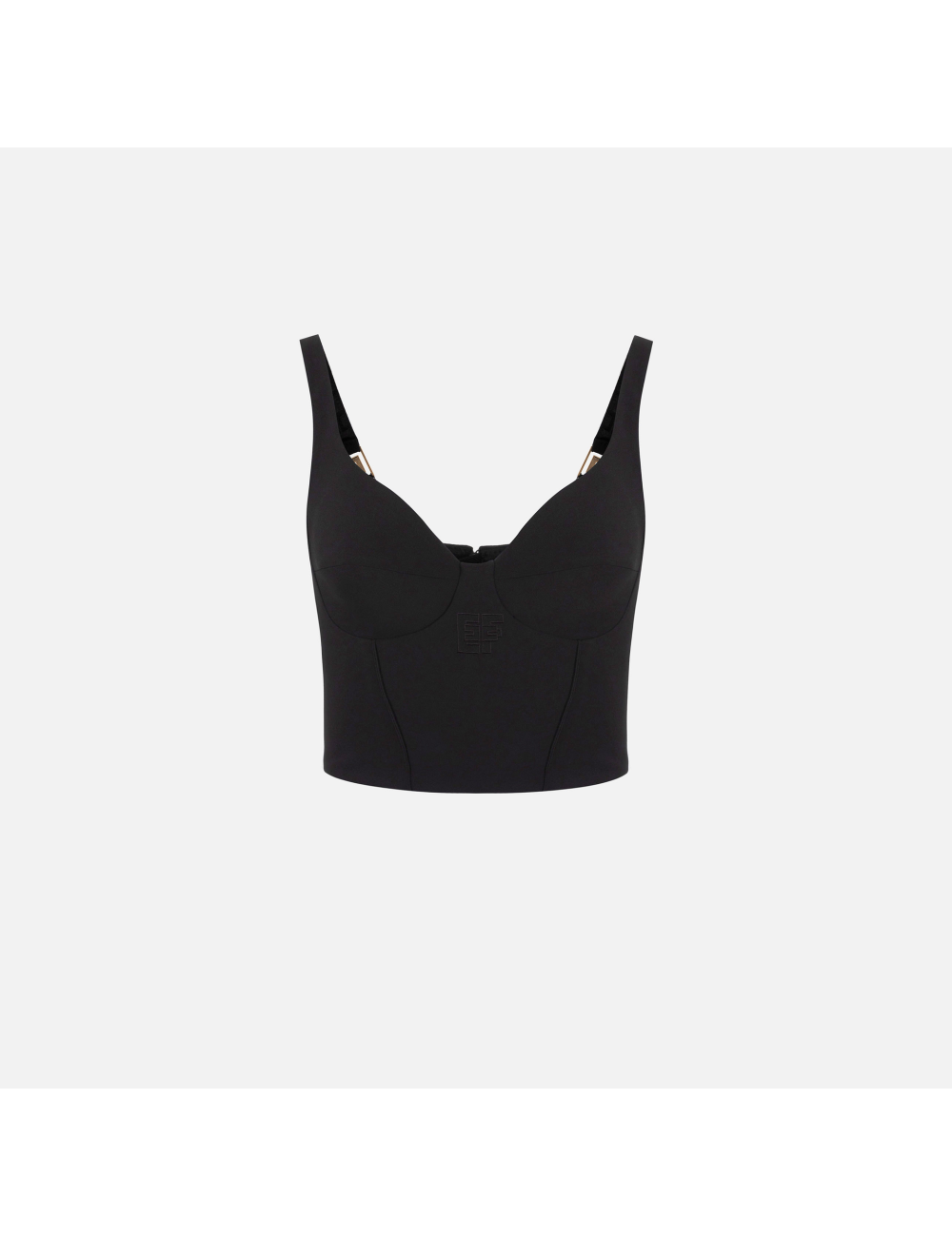 Top bustier en crêpe stretch avec broderie, noir