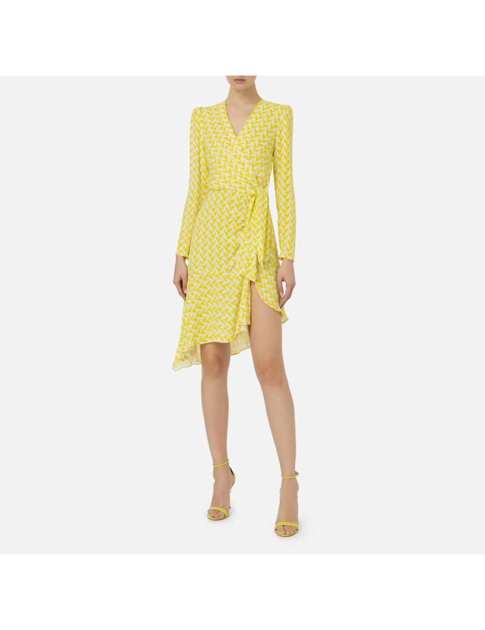 Robe midi en georgette de viscose imprimée, jaune/blanc