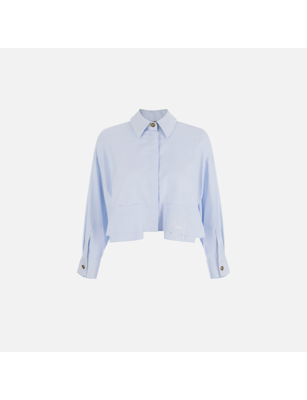 Chemise cropped en popeline de coton, bleu