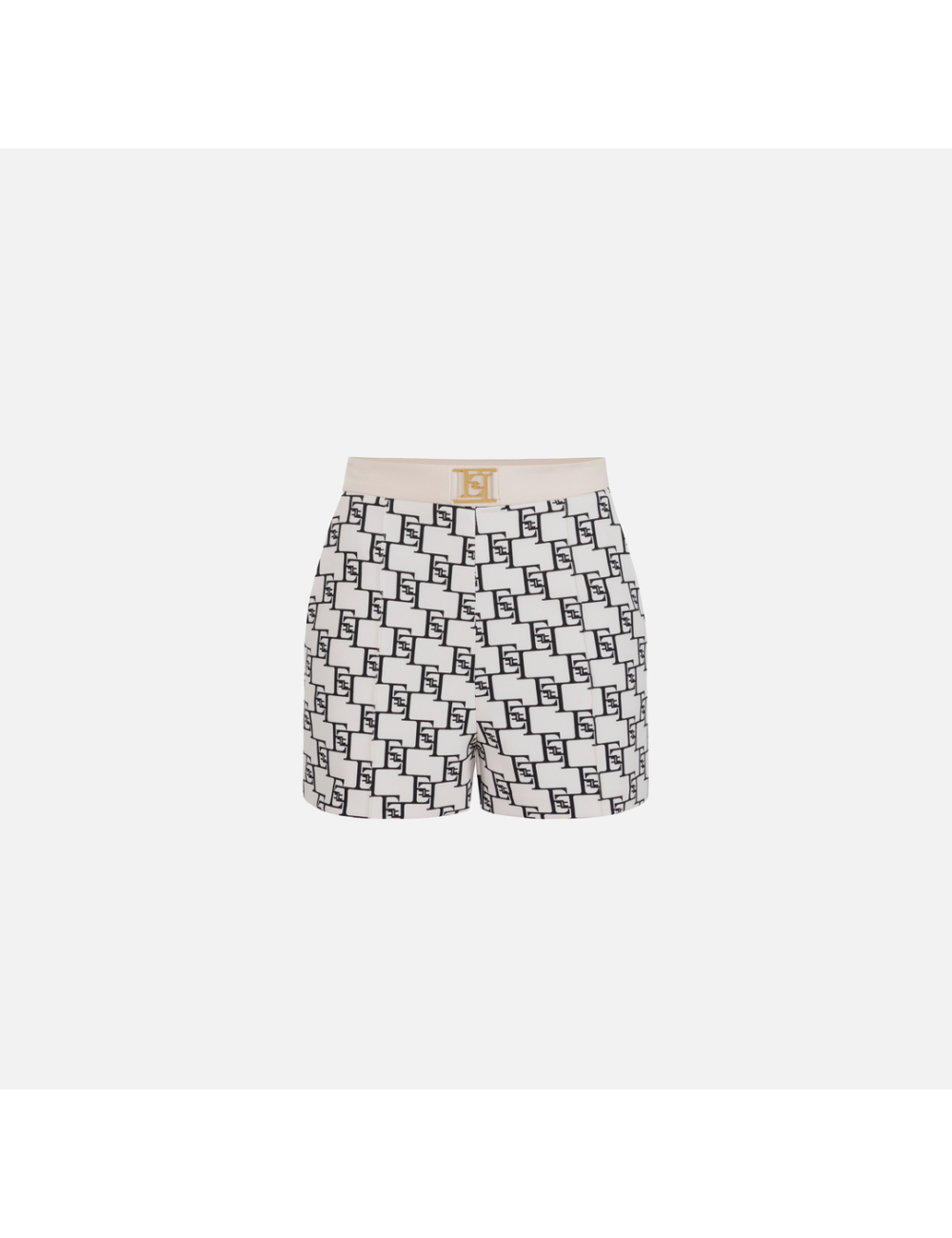 Short en crêpe imprimé avec plaque logo, blanc/noir