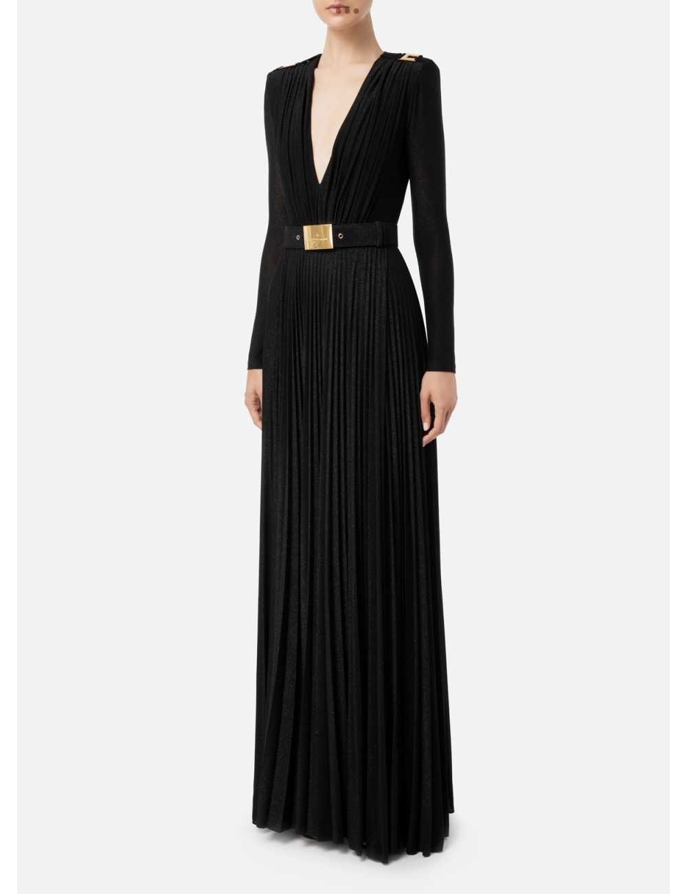 Robe red carpet en jersey lurex, noir