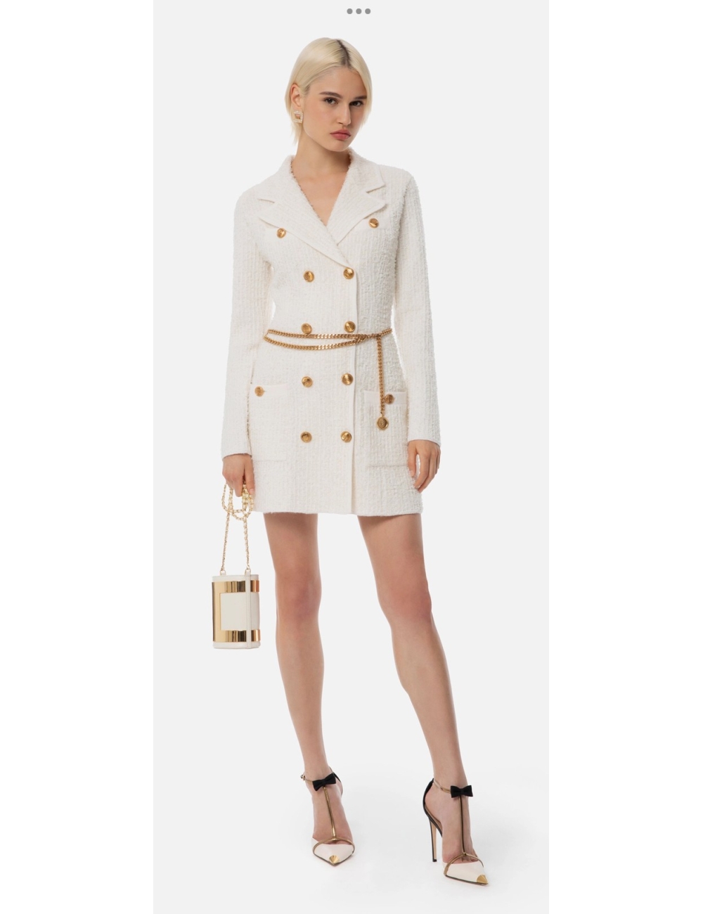 Robe-manteau en jacquard avec ceinture, blanc