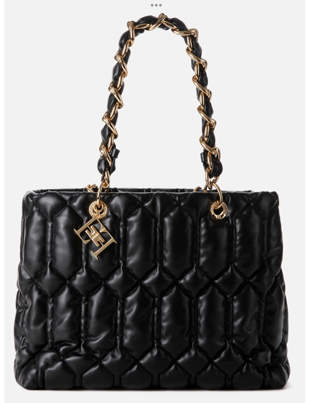 Sac shopper puffy avec plaque logo, noir