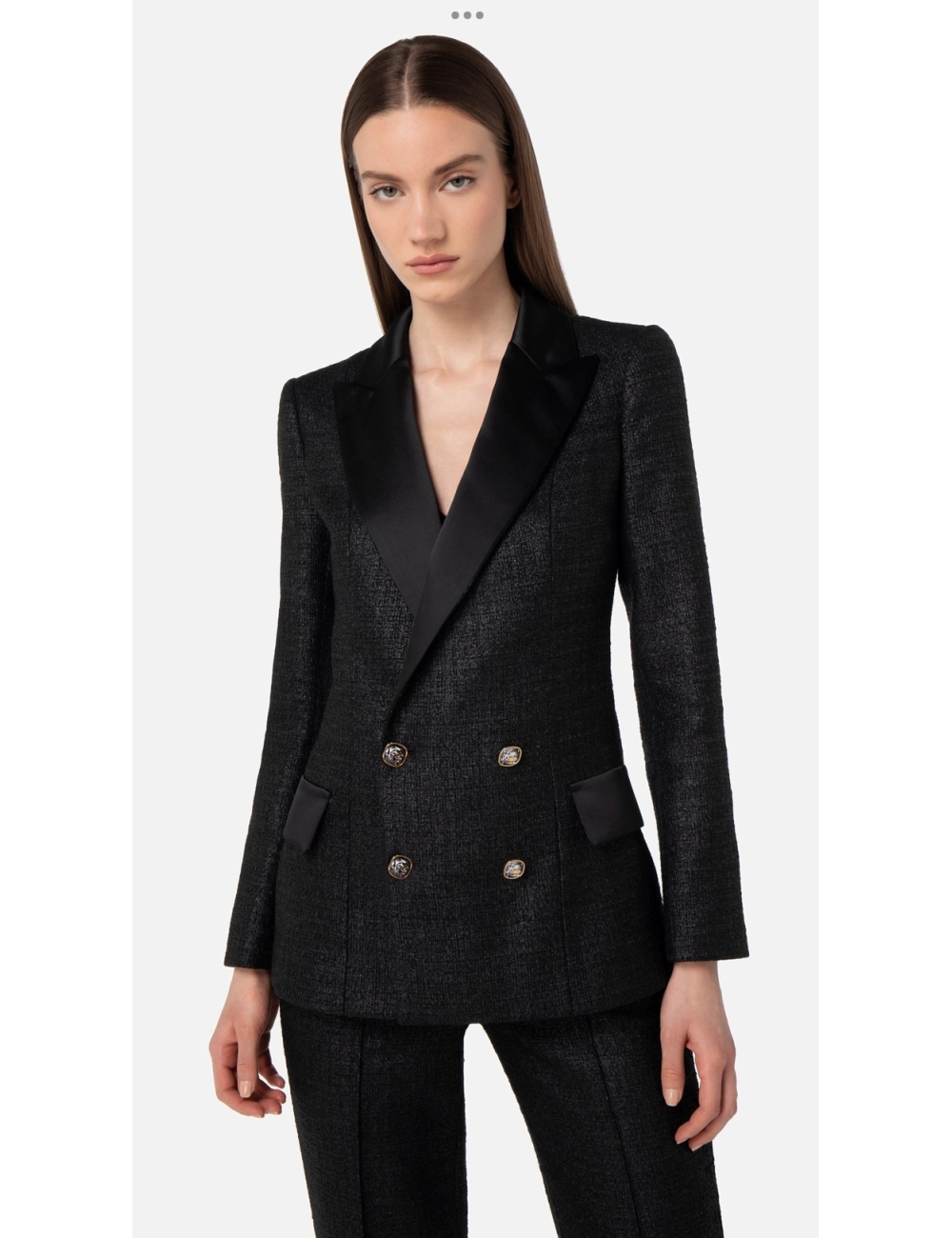 Veste à double boutonnage en tweed laminé, noire