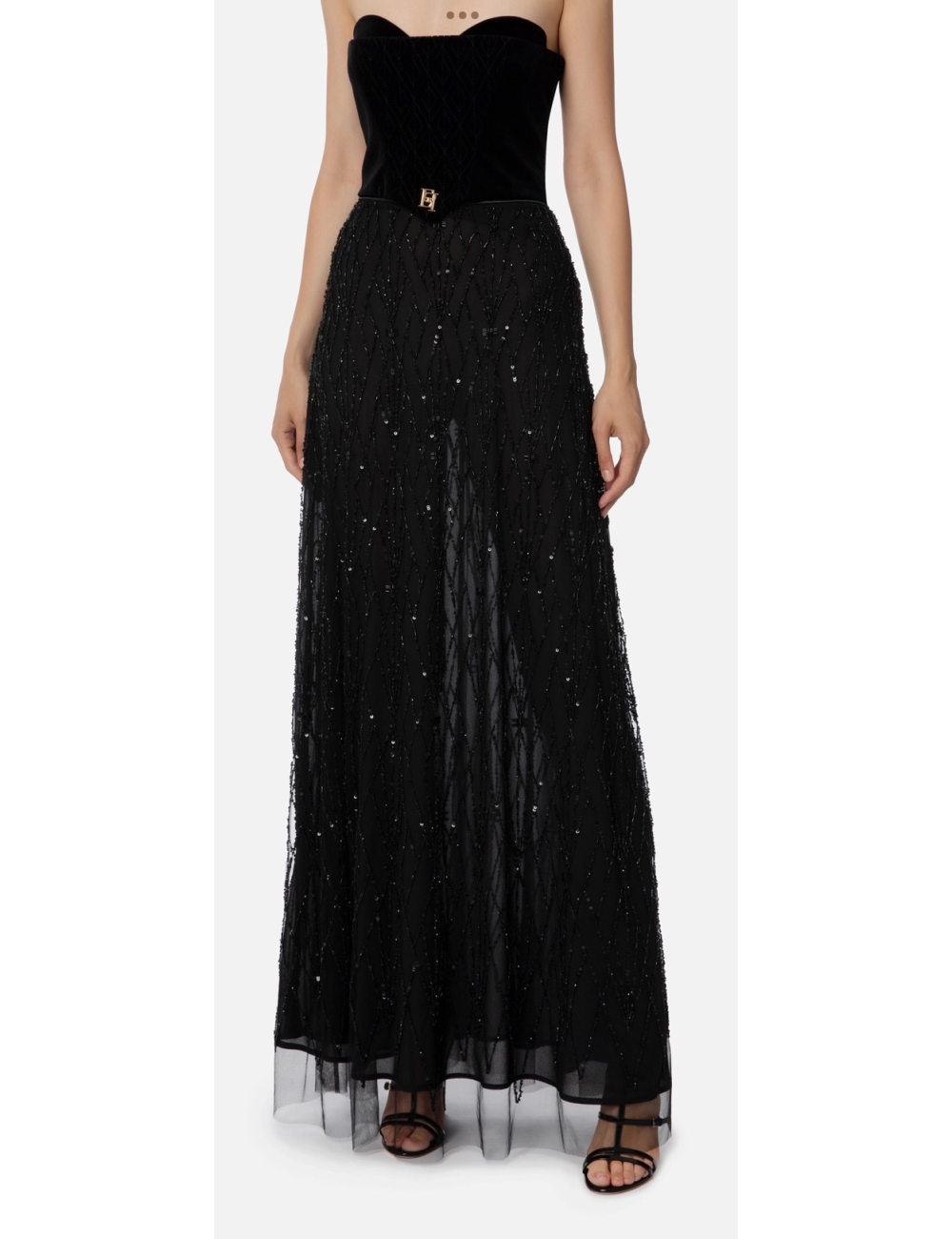 Jupe longue en tulle avec sequins, noire