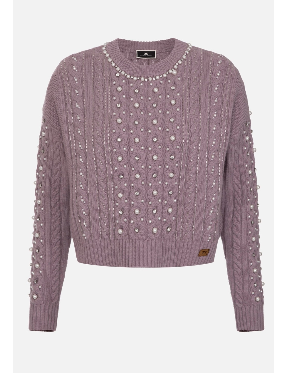 Pull en laine avec broderie de strass et de perles, violet